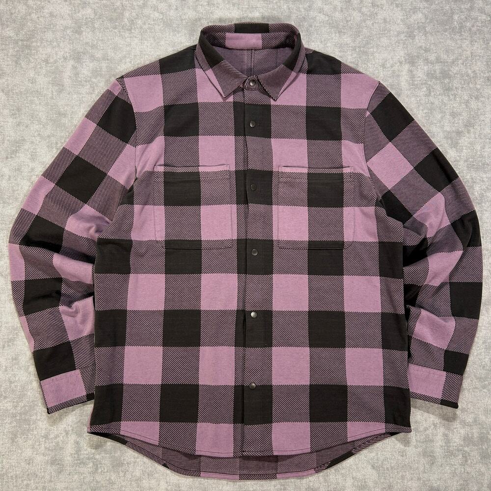 lululemon Soft Knit Overshirt Mens Large Purple Black Plaid Button up